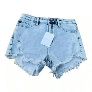 Women's KanCan Acid Wash High Rise Denim Shorts With Frayed Hem Size XL